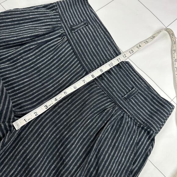 Sundance Pants Womens 6 Black Amelia Striped Linen Blend Pleated Button Casual - Picture 9 of 12